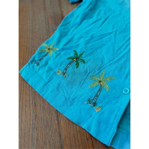 Vintage Kim Rogers Linen Blend Embroidered Palm Tree Beach Shirt Size L - Picture 3 of 8